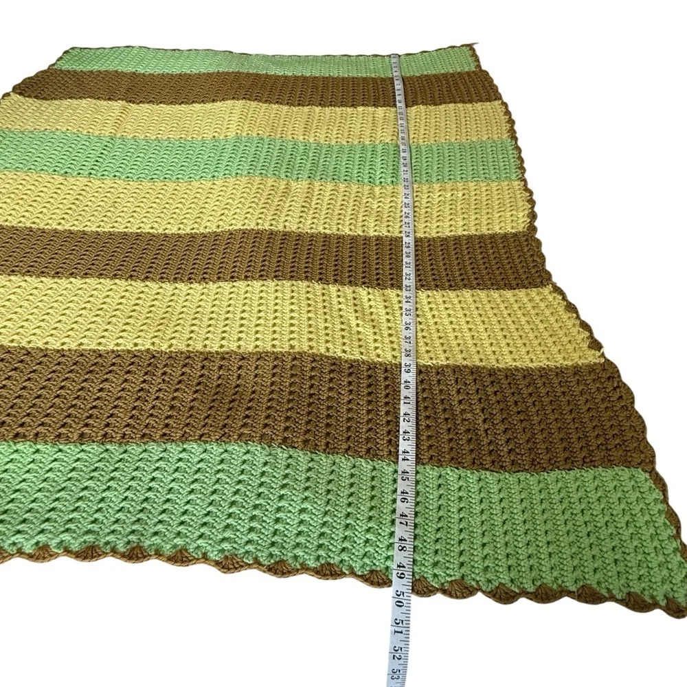 Handmade Afghan Blanket Yellow Brown Green Crochet Boho Throw Granny 47x50 Couch